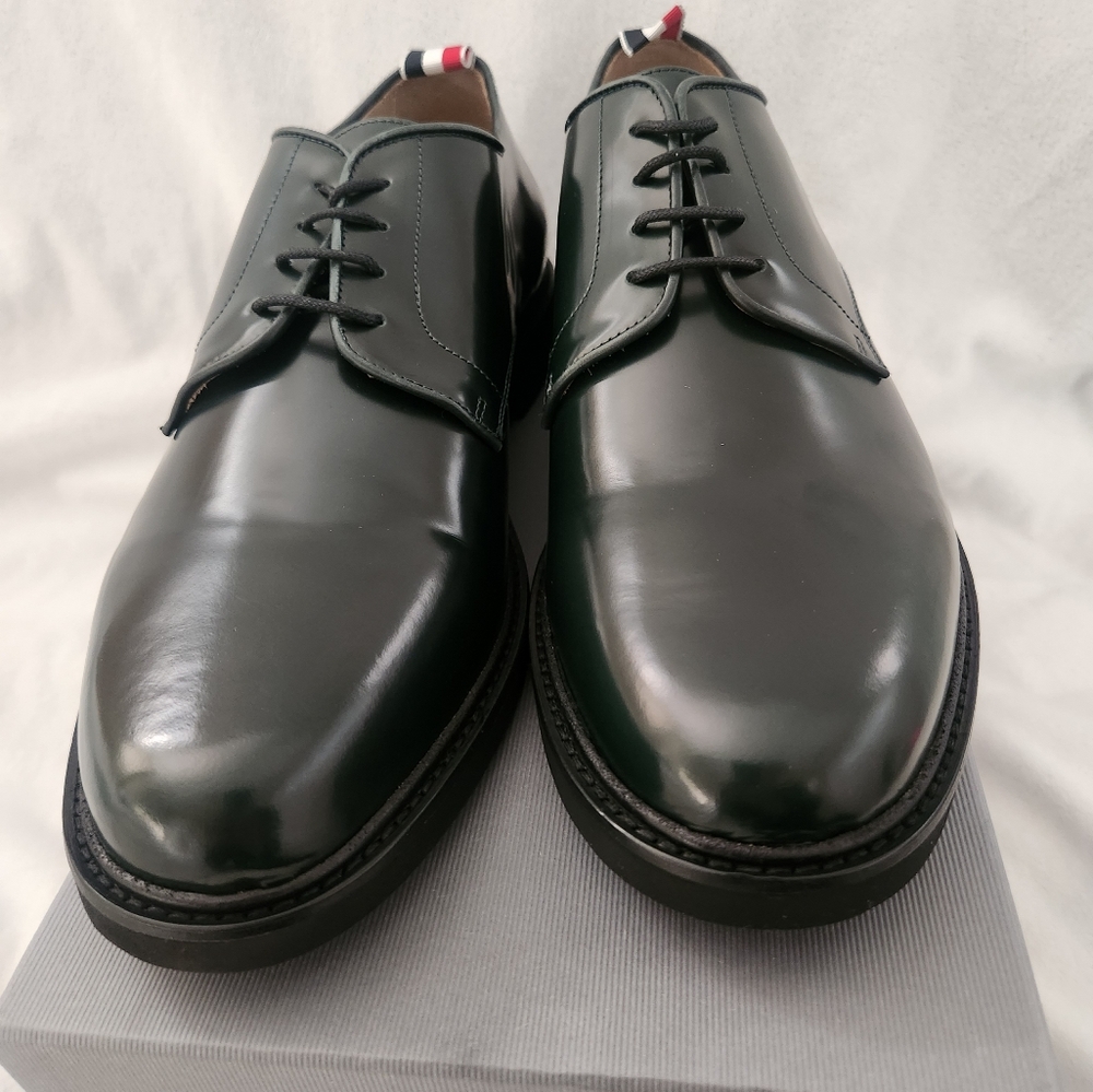 Thom Browne Spazzolato Plain Toe Derby Shoes Loafers Dark Green 46 US 13 NIB